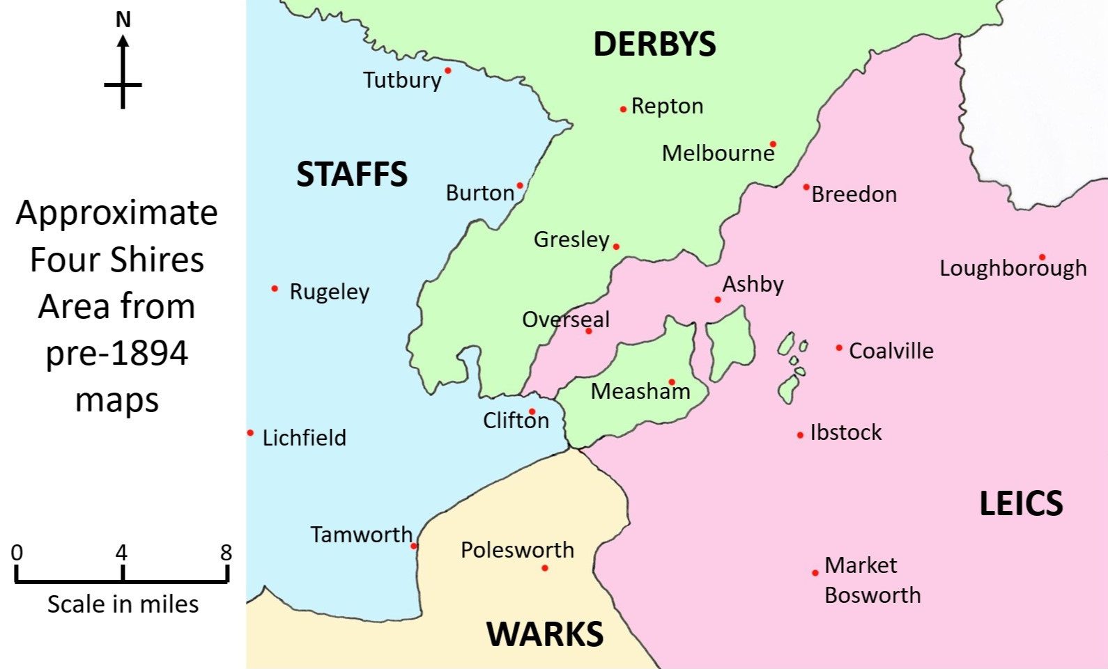 map of Four Shires History area